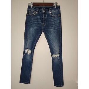 Topman‎ Stretch Slim Jeans Distressed Blue Mens Size 28x32 EUC
